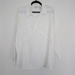 J. Jill 100% Linen Clasp Closure Popover Coastal Classic White Blouse Sz XL